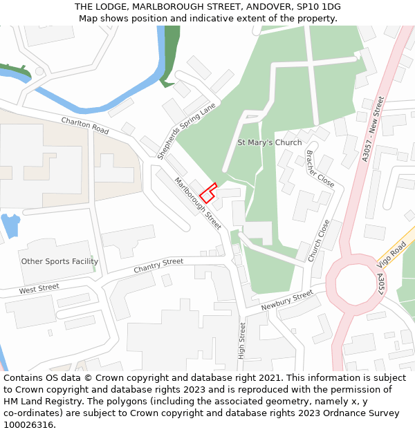 THE LODGE, MARLBOROUGH STREET, ANDOVER, SP10 1DG: Location map and indicative extent of plot