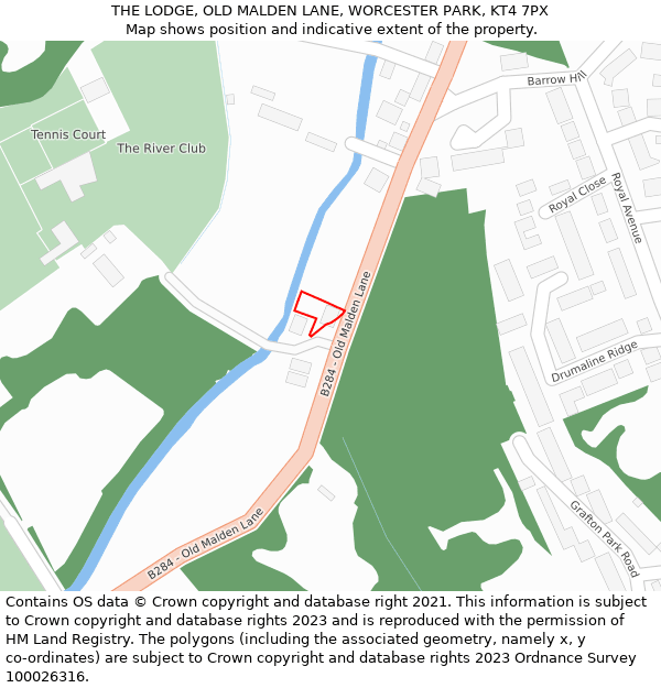 THE LODGE, OLD MALDEN LANE, WORCESTER PARK, KT4 7PX: Location map and indicative extent of plot
