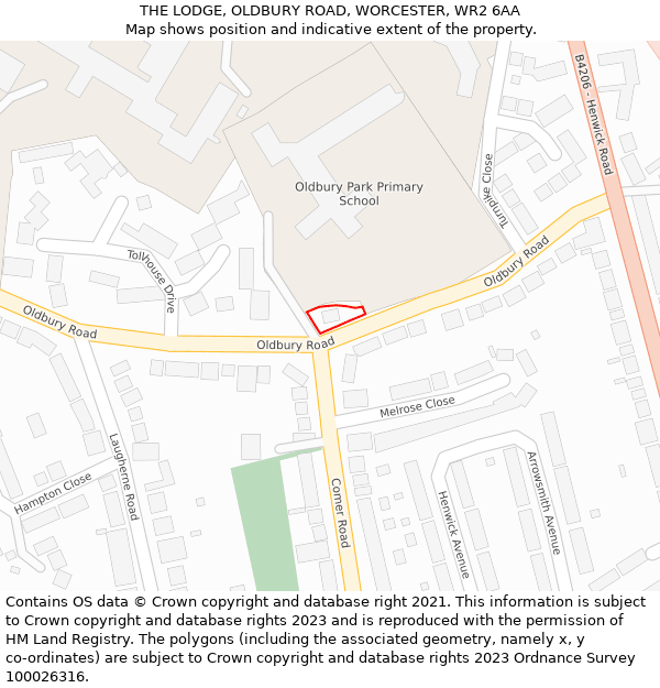 THE LODGE, OLDBURY ROAD, WORCESTER, WR2 6AA: Location map and indicative extent of plot