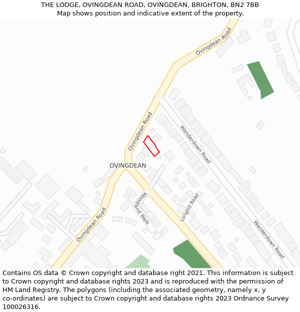 THE LODGE, OVINGDEAN ROAD, OVINGDEAN, BRIGHTON, BN2 7BB: Location map and indicative extent of plot