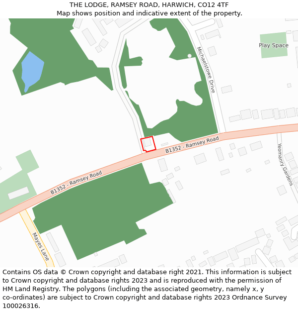 THE LODGE, RAMSEY ROAD, HARWICH, CO12 4TF: Location map and indicative extent of plot