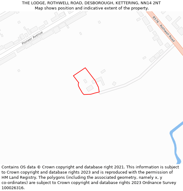 THE LODGE, ROTHWELL ROAD, DESBOROUGH, KETTERING, NN14 2NT: Location map and indicative extent of plot