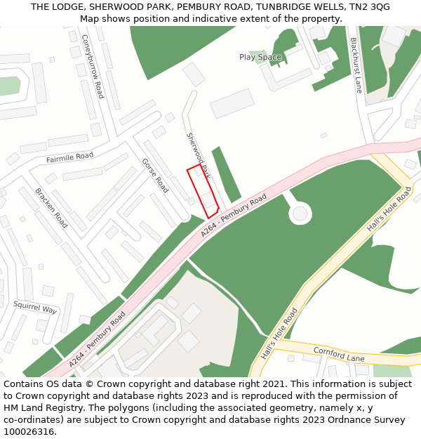 THE LODGE, SHERWOOD PARK, PEMBURY ROAD, TUNBRIDGE WELLS, TN2 3QG: Location map and indicative extent of plot