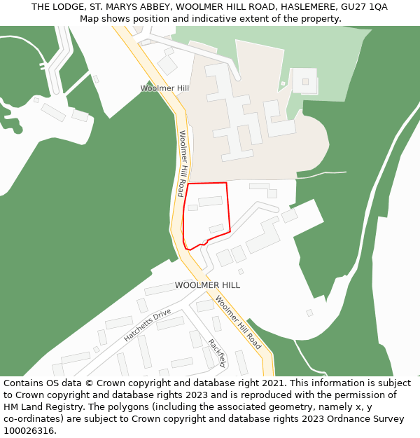 THE LODGE, ST. MARYS ABBEY, WOOLMER HILL ROAD, HASLEMERE, GU27 1QA: Location map and indicative extent of plot