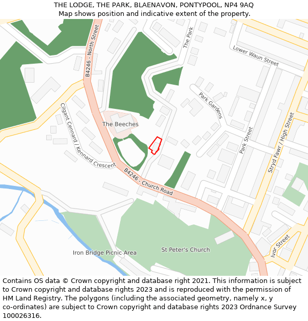 THE LODGE, THE PARK, BLAENAVON, PONTYPOOL, NP4 9AQ: Location map and indicative extent of plot