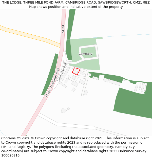 THE LODGE, THREE MILE POND FARM, CAMBRIDGE ROAD, SAWBRIDGEWORTH, CM21 9BZ: Location map and indicative extent of plot