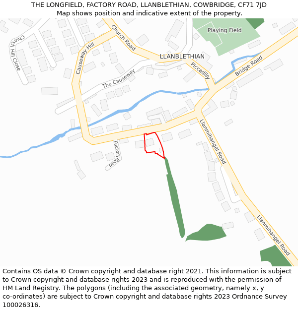 THE LONGFIELD, FACTORY ROAD, LLANBLETHIAN, COWBRIDGE, CF71 7JD: Location map and indicative extent of plot