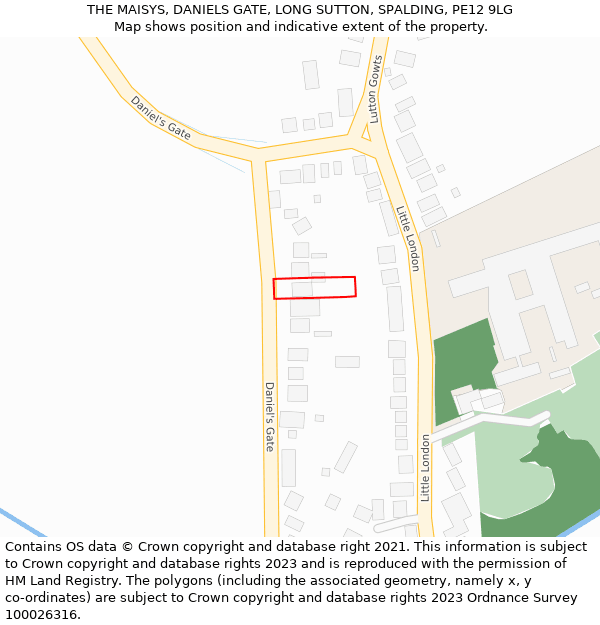 THE MAISYS, DANIELS GATE, LONG SUTTON, SPALDING, PE12 9LG: Location map and indicative extent of plot
