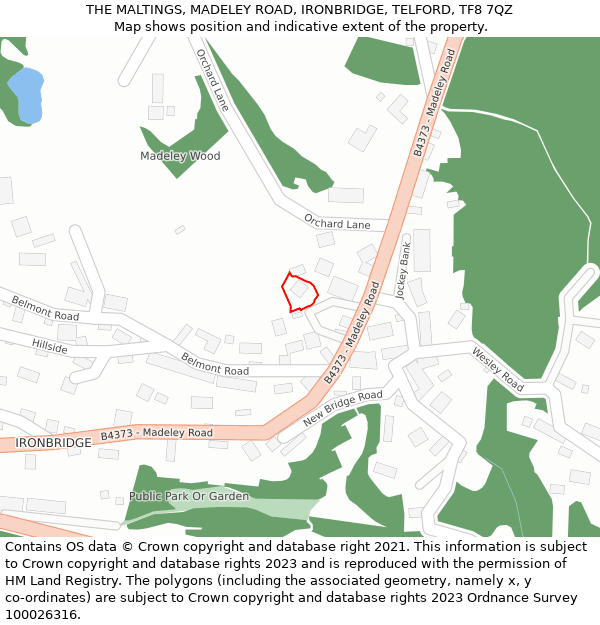 THE MALTINGS, MADELEY ROAD, IRONBRIDGE, TELFORD, TF8 7QZ: Location map and indicative extent of plot