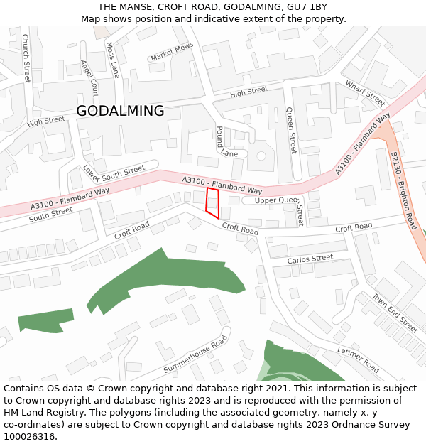 THE MANSE, CROFT ROAD, GODALMING, GU7 1BY: Location map and indicative extent of plot