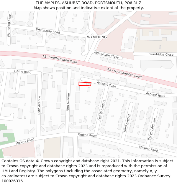 THE MAPLES, ASHURST ROAD, PORTSMOUTH, PO6 3HZ: Location map and indicative extent of plot