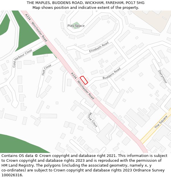 THE MAPLES, BUDDENS ROAD, WICKHAM, FAREHAM, PO17 5HG: Location map and indicative extent of plot