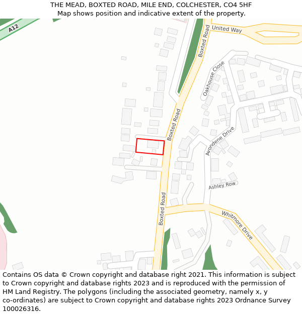 THE MEAD, BOXTED ROAD, MILE END, COLCHESTER, CO4 5HF: Location map and indicative extent of plot