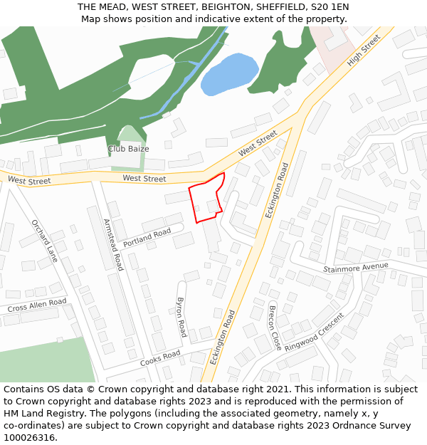 THE MEAD, WEST STREET, BEIGHTON, SHEFFIELD, S20 1EN: Location map and indicative extent of plot
