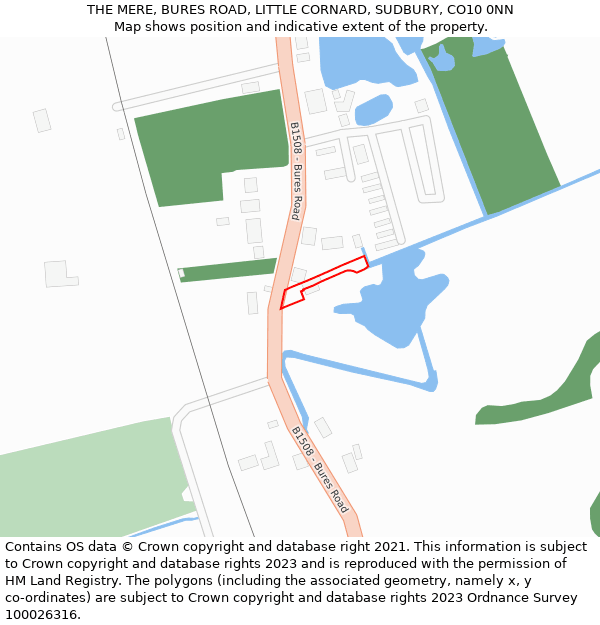 THE MERE, BURES ROAD, LITTLE CORNARD, SUDBURY, CO10 0NN: Location map and indicative extent of plot