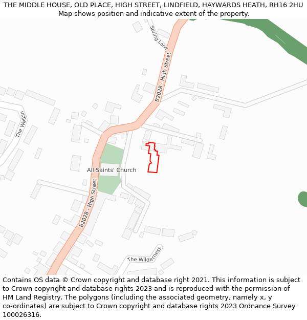 THE MIDDLE HOUSE, OLD PLACE, HIGH STREET, LINDFIELD, HAYWARDS HEATH, RH16 2HU: Location map and indicative extent of plot