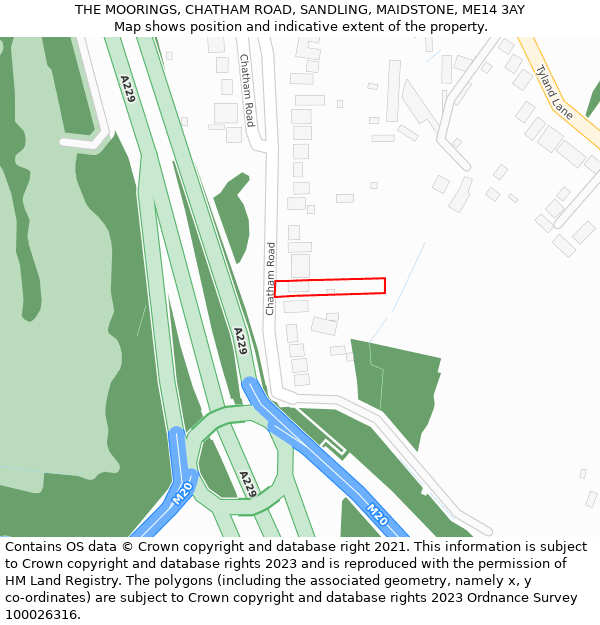 THE MOORINGS, CHATHAM ROAD, SANDLING, MAIDSTONE, ME14 3AY: Location map and indicative extent of plot