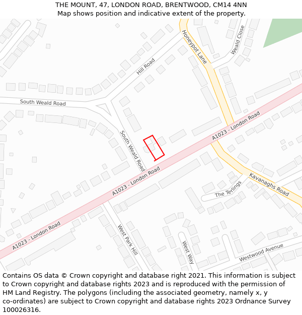 THE MOUNT, 47, LONDON ROAD, BRENTWOOD, CM14 4NN: Location map and indicative extent of plot