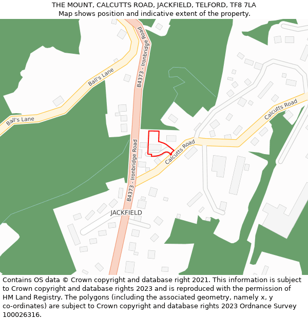 THE MOUNT, CALCUTTS ROAD, JACKFIELD, TELFORD, TF8 7LA: Location map and indicative extent of plot