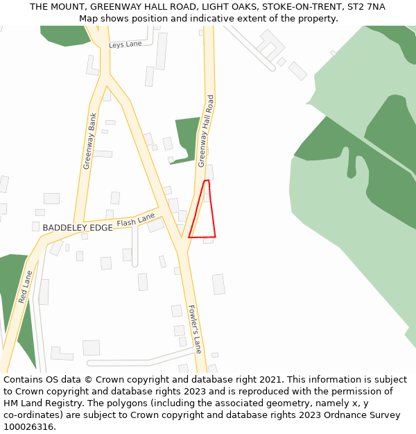 THE MOUNT, GREENWAY HALL ROAD, LIGHT OAKS, STOKE-ON-TRENT, ST2 7NA: Location map and indicative extent of plot
