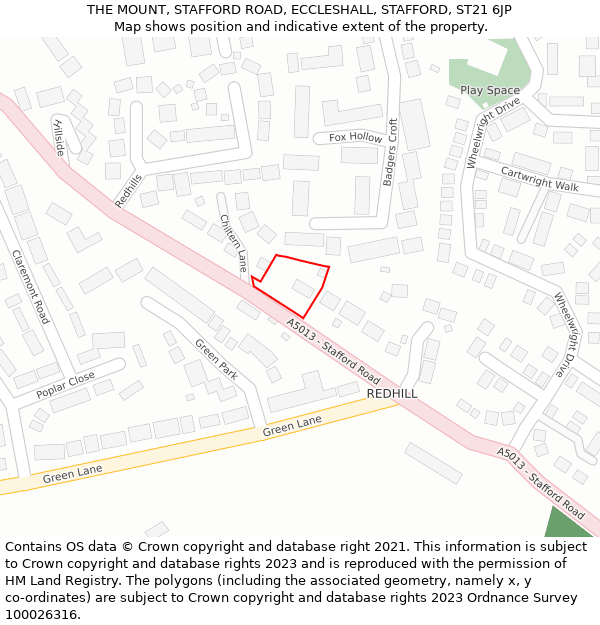 THE MOUNT, STAFFORD ROAD, ECCLESHALL, STAFFORD, ST21 6JP: Location map and indicative extent of plot