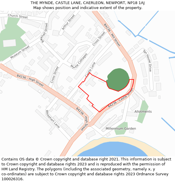 THE MYNDE, CASTLE LANE, CAERLEON, NEWPORT, NP18 1AJ: Location map and indicative extent of plot