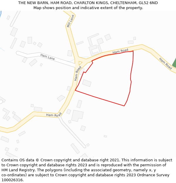 THE NEW BARN, HAM ROAD, CHARLTON KINGS, CHELTENHAM, GL52 6ND: Location map and indicative extent of plot