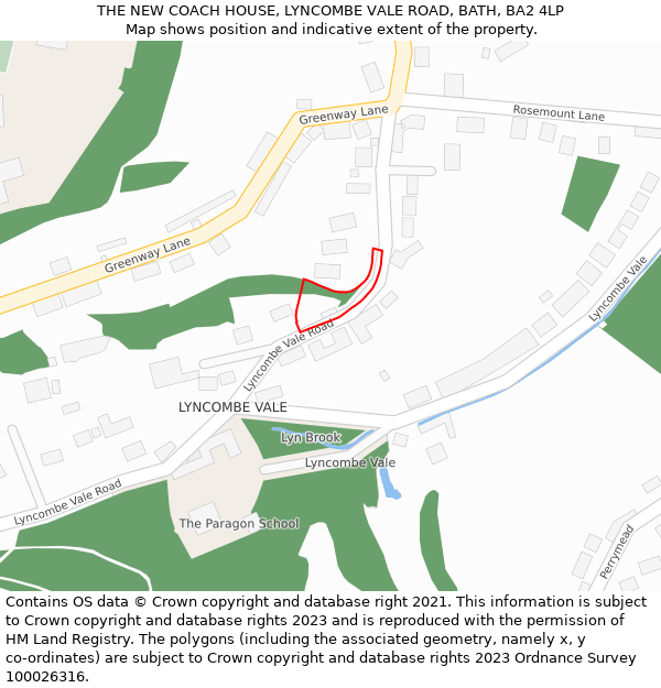THE NEW COACH HOUSE, LYNCOMBE VALE ROAD, BATH, BA2 4LP: Location map and indicative extent of plot