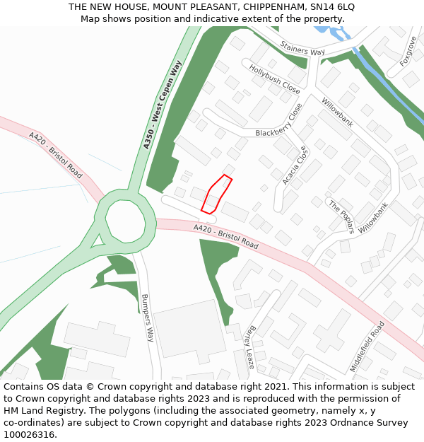 THE NEW HOUSE, MOUNT PLEASANT, CHIPPENHAM, SN14 6LQ: Location map and indicative extent of plot