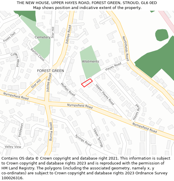 THE NEW HOUSE, UPPER HAYES ROAD, FOREST GREEN, STROUD, GL6 0ED: Location map and indicative extent of plot