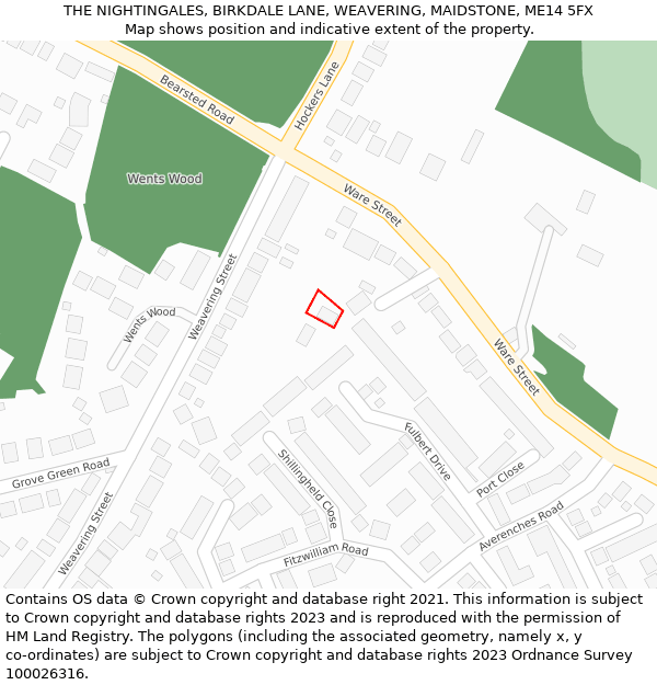 THE NIGHTINGALES, BIRKDALE LANE, WEAVERING, MAIDSTONE, ME14 5FX: Location map and indicative extent of plot