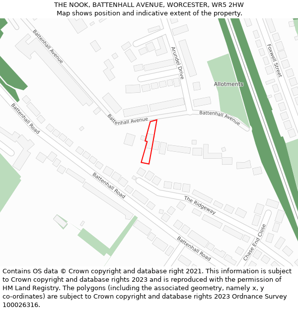 THE NOOK, BATTENHALL AVENUE, WORCESTER, WR5 2HW: Location map and indicative extent of plot