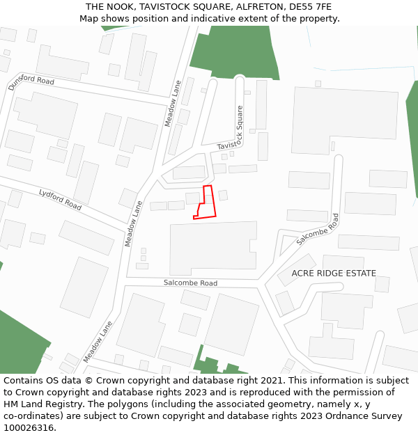 THE NOOK, TAVISTOCK SQUARE, ALFRETON, DE55 7FE: Location map and indicative extent of plot