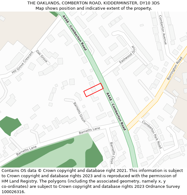 THE OAKLANDS, COMBERTON ROAD, KIDDERMINSTER, DY10 3DS: Location map and indicative extent of plot