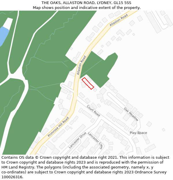 THE OAKS, ALLASTON ROAD, LYDNEY, GL15 5SS: Location map and indicative extent of plot