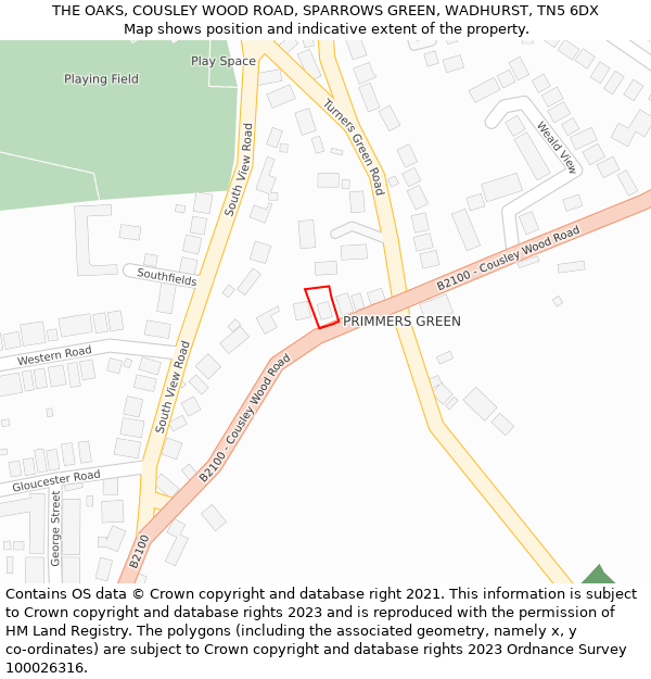 THE OAKS, COUSLEY WOOD ROAD, SPARROWS GREEN, WADHURST, TN5 6DX: Location map and indicative extent of plot