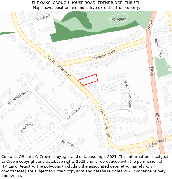 THE OAKS, CROUCH HOUSE ROAD, EDENBRIDGE, TN8 5EH: Location map and indicative extent of plot