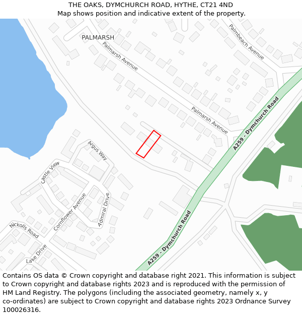 THE OAKS, DYMCHURCH ROAD, HYTHE, CT21 4ND: Location map and indicative extent of plot