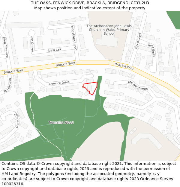 THE OAKS, FENWICK DRIVE, BRACKLA, BRIDGEND, CF31 2LD: Location map and indicative extent of plot