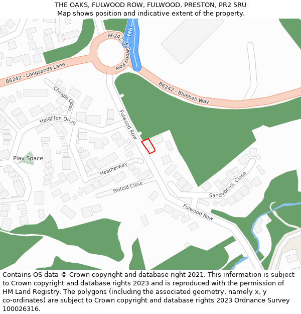 THE OAKS, FULWOOD ROW, FULWOOD, PRESTON, PR2 5RU: Location map and indicative extent of plot