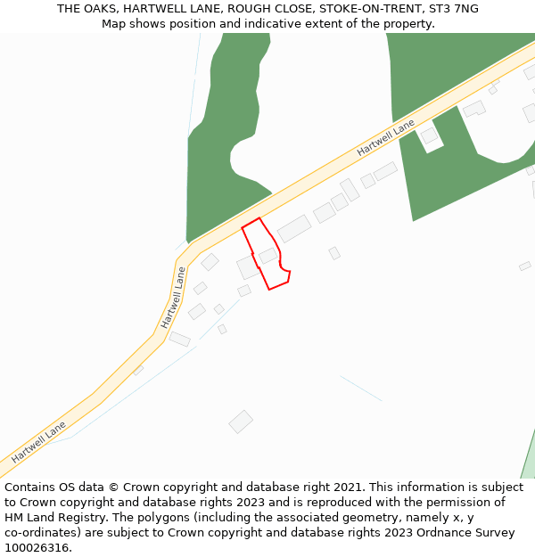 THE OAKS, HARTWELL LANE, ROUGH CLOSE, STOKE-ON-TRENT, ST3 7NG: Location map and indicative extent of plot