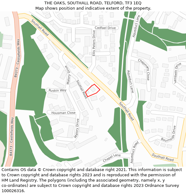 THE OAKS, SOUTHALL ROAD, TELFORD, TF3 1EQ: Location map and indicative extent of plot