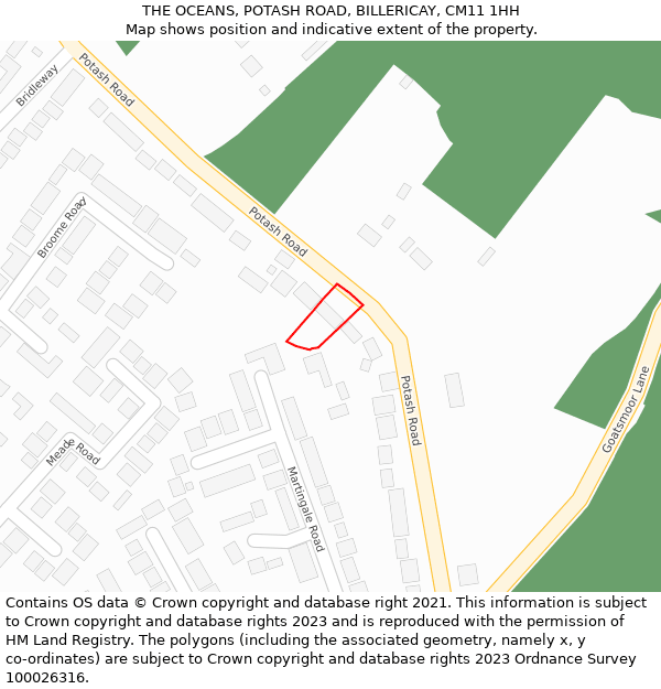 THE OCEANS, POTASH ROAD, BILLERICAY, CM11 1HH: Location map and indicative extent of plot
