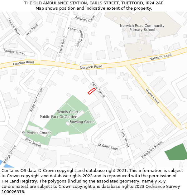 THE OLD AMBULANCE STATION, EARLS STREET, THETFORD, IP24 2AF: Location map and indicative extent of plot