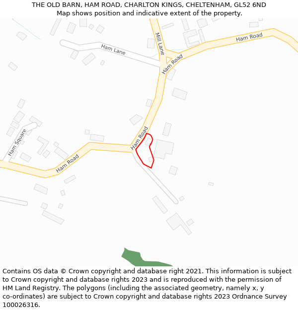 THE OLD BARN, HAM ROAD, CHARLTON KINGS, CHELTENHAM, GL52 6ND: Location map and indicative extent of plot