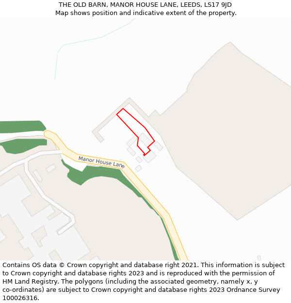 THE OLD BARN, MANOR HOUSE LANE, LEEDS, LS17 9JD: Location map and indicative extent of plot