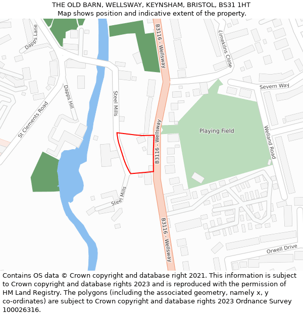 THE OLD BARN, WELLSWAY, KEYNSHAM, BRISTOL, BS31 1HT: Location map and indicative extent of plot