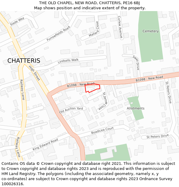 THE OLD CHAPEL, NEW ROAD, CHATTERIS, PE16 6BJ: Location map and indicative extent of plot