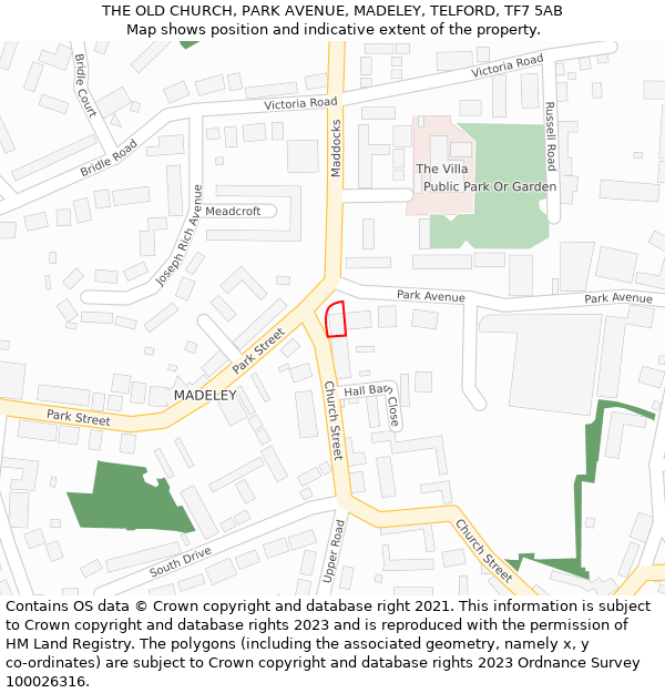 THE OLD CHURCH, PARK AVENUE, MADELEY, TELFORD, TF7 5AB: Location map and indicative extent of plot