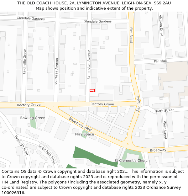 THE OLD COACH HOUSE, 2A, LYMINGTON AVENUE, LEIGH-ON-SEA, SS9 2AU: Location map and indicative extent of plot